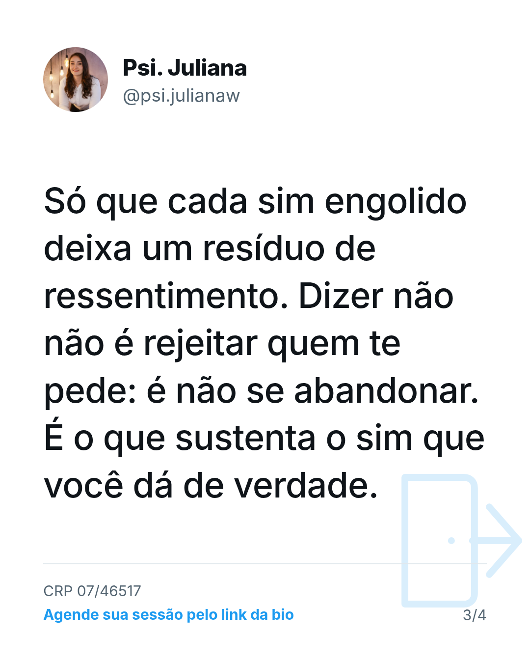 Só que cada sim engolido deixa um resíduo de ressentimento. Dizer não não é rejeitar quem te pede: é não se abandonar. É o que sustenta o sim que você dá de verdade.