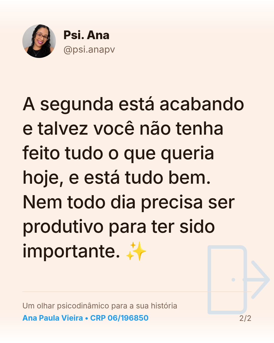 A segunda está acabando e talvez você não tenha feito tudo o que queria hoje, e está tudo bem.
Nem todo dia precisa ser produtivo para ter sido importante. ✨